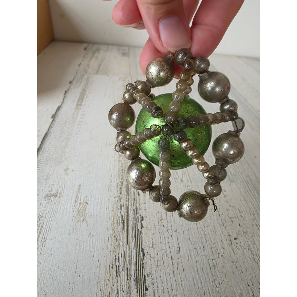 Antique beaded green silver ornament glass Xmas tree
